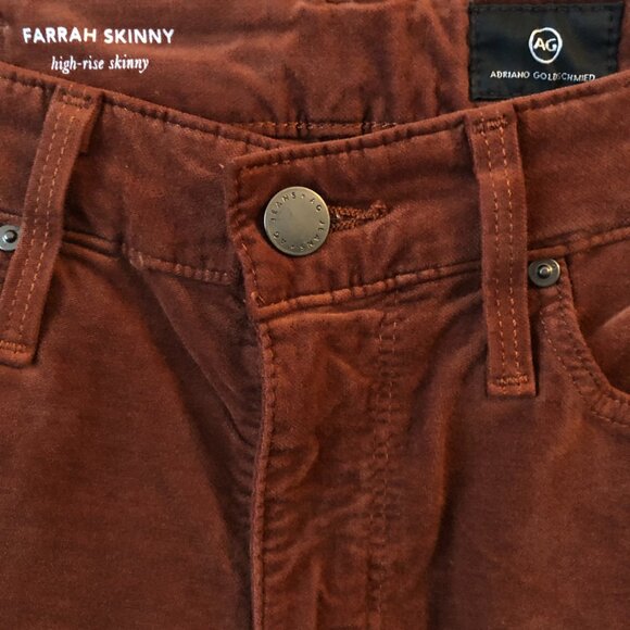 AG FARRAH SKINNY ANKLE HIGH RISE SPICED MAPLE STRETCH VELVET 25 NWT - Picture 6 of 16